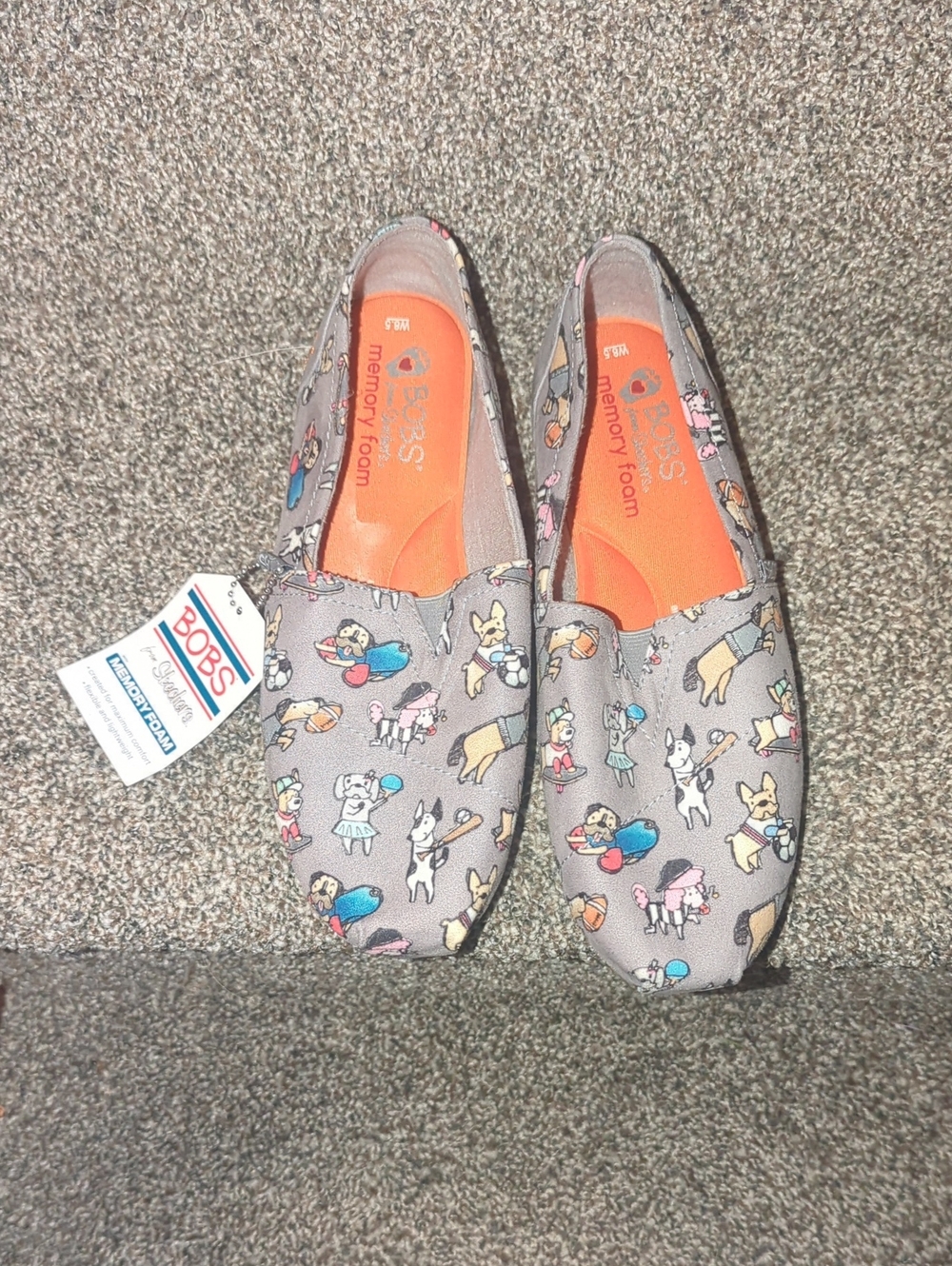Skechers Gray Slip-On Sneakers with Multicolor Dog Print